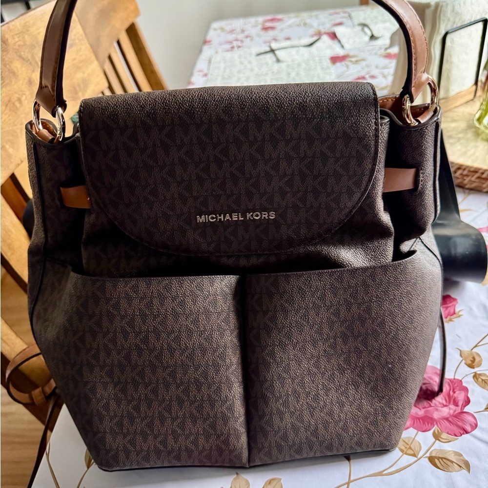 Michael Kors Bedford Large Convertible Backpack Handbag – Brown Signature MK
